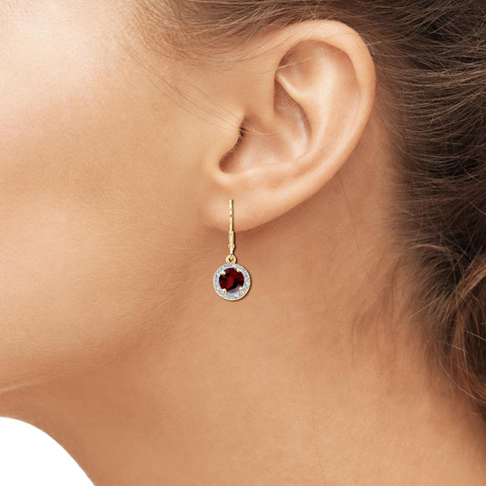 1 1/5 ct. T.G.W. Garnet Drop Earrings with Diamond Accent in 14K Gold over Silver