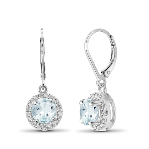 1.00 CTW Aquamarine Drop Earrings – Sterling Silver (.925)| Hypoallergenic Drops for Women - Round Cut Set with Lever Backs