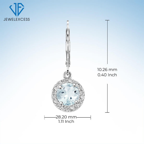 1.00 CTW Aquamarine Drop Earrings – Sterling Silver (.925)| Hypoallergenic Drops for Women - Round Cut Set with Lever Backs