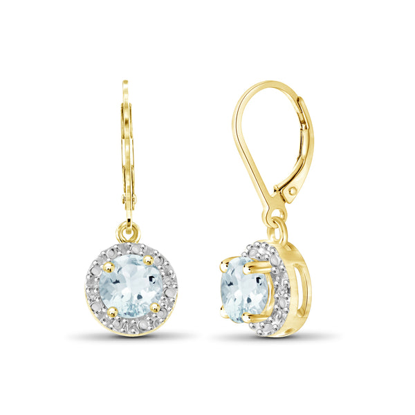 1 Carat T.G.W. Aquamarine and White Diamond Accent 14K Gold-Plated Halo Earrings