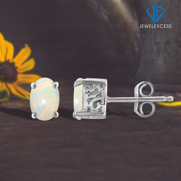 1/2 Carat T.G.W. Opal Sterling Silver Stud Earrings