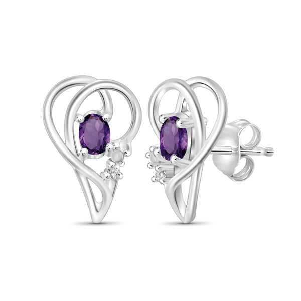 0.50 Carat T.G.W. Amethyst Gemstone and White Diamond Accent Sterling Silver Stud Earrings