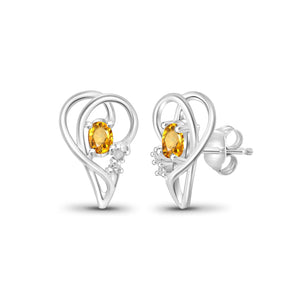 0.44 Carat T.G.W. Citrine Gemstone and White Diamond Accent Sterling Silver Earrings