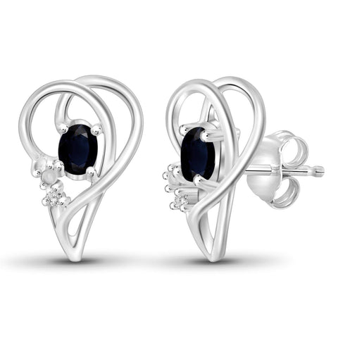 0.60 Carat T.G.W. Sapphire And Accent White Diamond Sterling Silver Earrings