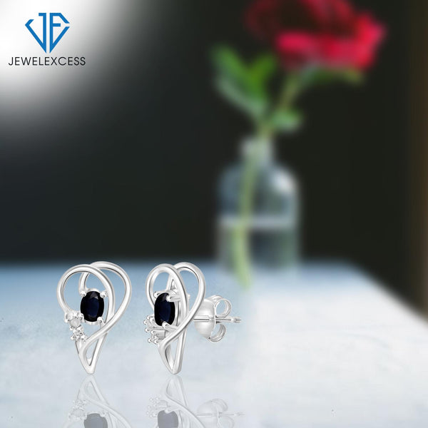 0.60 Carat T.G.W. Sapphire And Accent White Diamond Sterling Silver Earrings