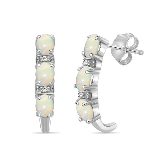 1.14 ct. T.G.W. Opal Dangle Earrings with Diamond Accent in Sterling Silver