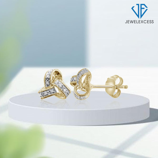 White Diamond Accent 14k Gold over Silver Love Knot Earrings