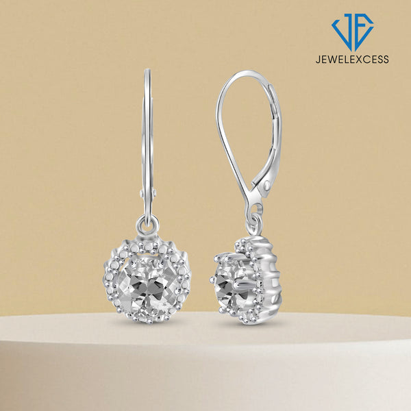 1 3/4 CTW White Topaz Drop Earrings – Sterling Silver (.925)| Hypoallergenic Drops for Women - Round Cut Set with Lever Backs