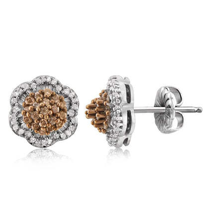 1/2 ct. T.W. Champagne & White Diamond Earrings in Sterling Silver