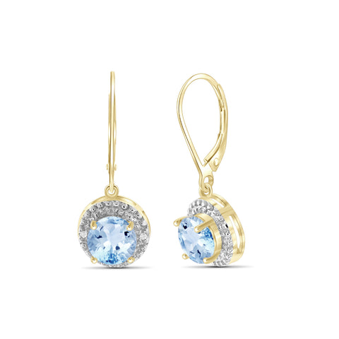 3 1/5 Carat T.G.W. Sky Blue Topaz And White Diamond Accent 14K Gold-Plated Drop Earrings