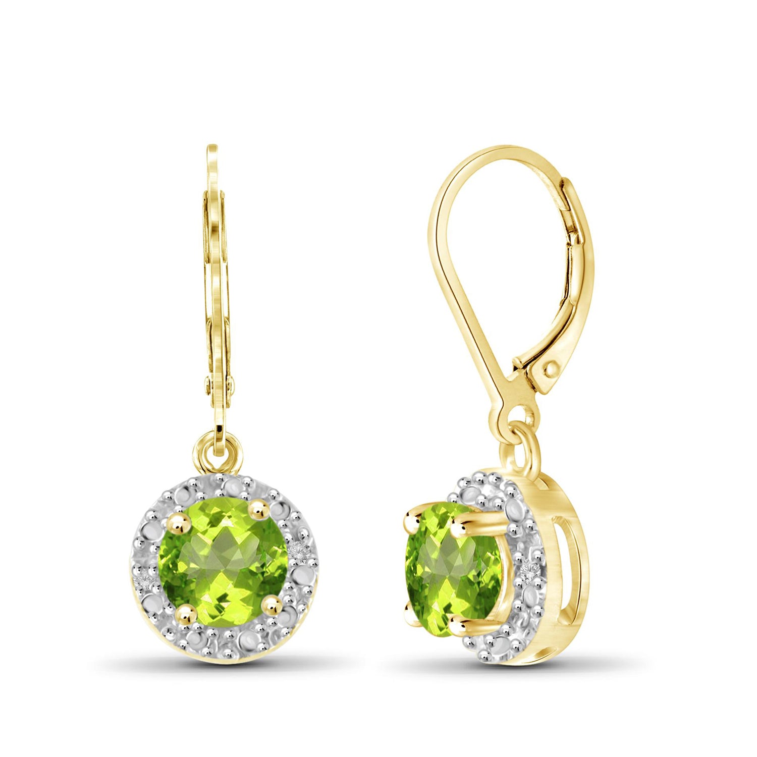 1.00 Carat T.G.W. Peridot And White Diamond Accent 14K Gold-Plated Drop Earrings