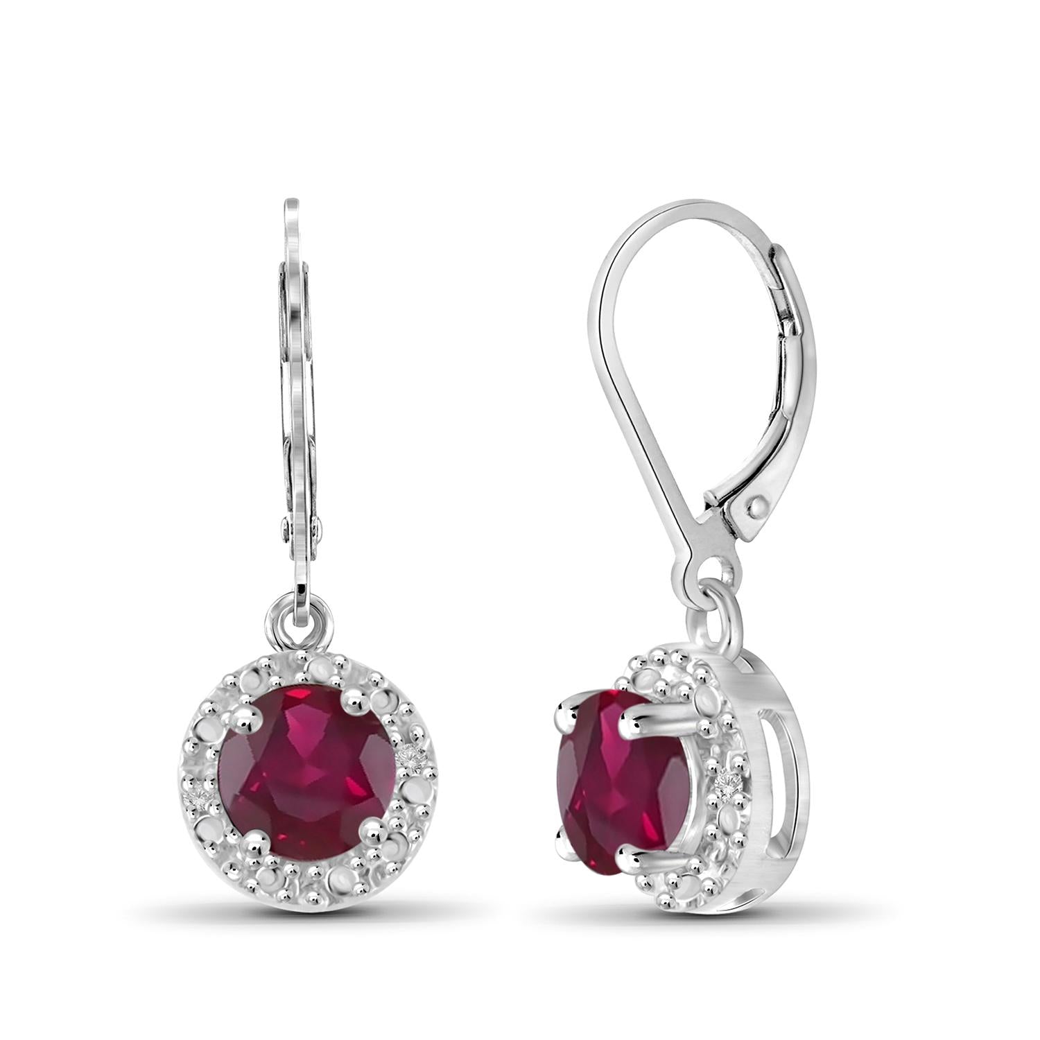 1.30 CTW Ruby Drop Earrings – Sterling Silver (.925)| Hypoallergenic  Drops for Women - Round Cut Set with Lever Backs