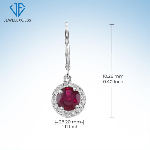 1.30 CTW Ruby Drop Earrings – Sterling Silver (.925)| Hypoallergenic  Drops for Women - Round Cut Set with Lever Backs