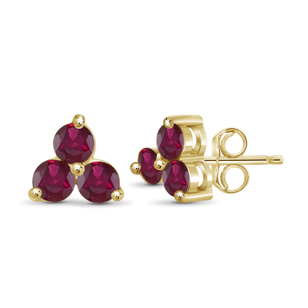 2 Carat T.G.W. Ruby 14K Gold-Plated Stud Earrings