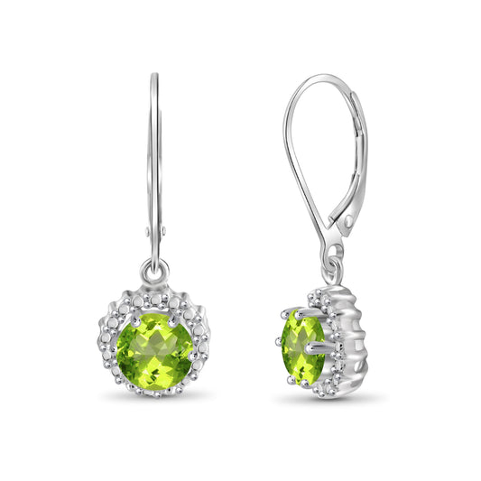 1 1/2 ct. T.G.W. Peridot Drop Earrings with Diamond Accent in Sterling Silver