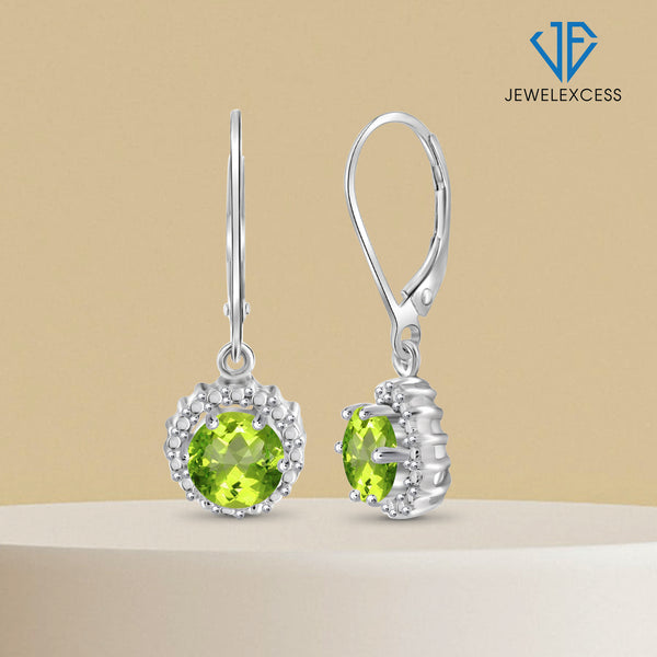 1 1/2 Carat T.G.W. Peridot And White Diamond Accent Sterling Silver Drop Earrings