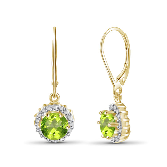 1.50 ct. T.G.W. Peridot Halo Dangle Earrings with Diamond Accents in 14K Gold over Silver