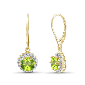 1.50 CTW Peridot & Accent White Diamonds Halo Dangle Earrings in 14K Gold-Plated