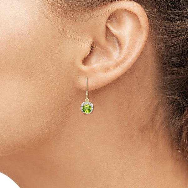 1.50 CTW Peridot & Accent White Diamonds Halo Dangle Earrings in 14K Gold-Plated