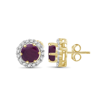 2 to 1/2 ct. T.G.W. Ruby Halo Earrings with Diamond Accent in 14K Gold over Silver