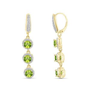 2 3/4 Carat T.G.W. Peridot And White Diamond Accent 14K Gold-Plated Dangle Earrings