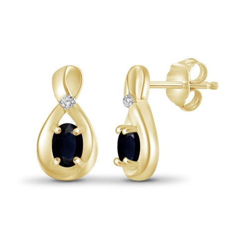 0.64 Carat Sapphire Gemstone and Accent White Diamond 14K Gold-Plated Earrings
