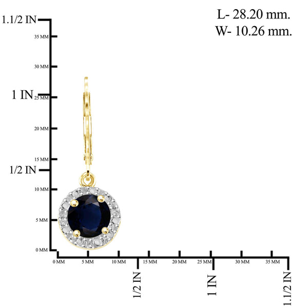1 3/4 Carat T.G.W. Sapphire and White Diamond Accent 14K Gold-Plated Halo Earrings