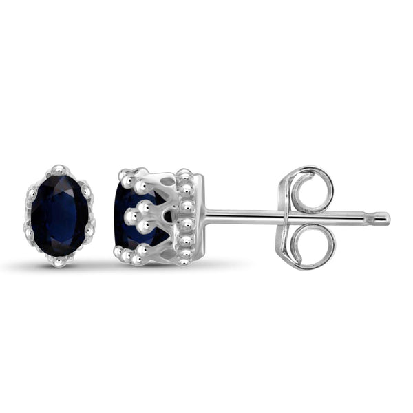 0.60 CTW Sapphire Stud Earrings – Sterling Silver (.925)| Hypoallergenic Studs for Women - Round Cut Set with Push Backs