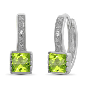 1.00 Carat T.G.W. Peridot And White Diamond Accent Sterling Silver Hoop Earrings