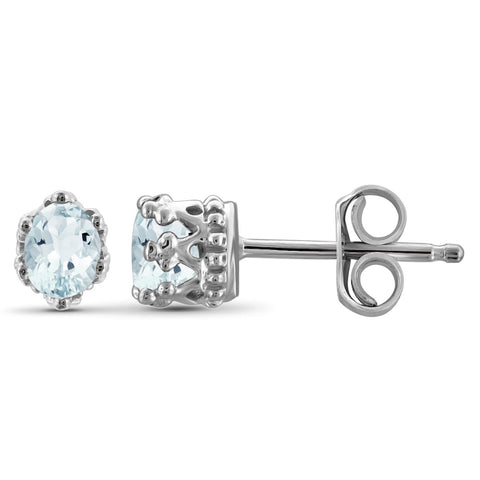 0.25 CTW Aquamarine Stud Earrings – Sterling Silver (.925)| Hypoallergenic Studs for Women - Round Cut Set with Push Backs