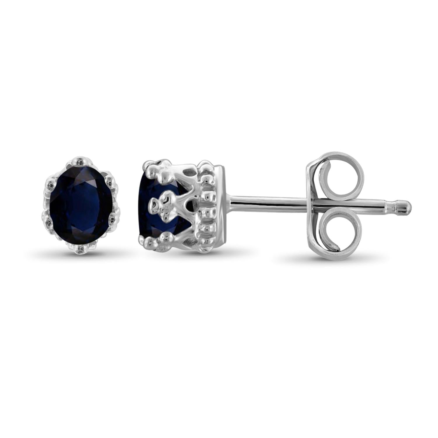0.45 CTW Sapphire Stud Earrings – Sterling Silver (.925)| Hypoallergenic Studs for Women - Round Cut Set with Push Backs