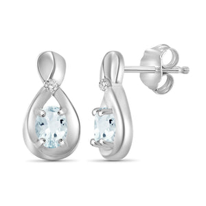 0.44 Carat Aquamarine Gemstone and Accent White Diamond Earrings