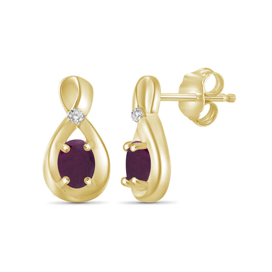 0.50 ct. T.G.W. Ruby Oval Earrings with Diamond Accents in 14K Gold over Silver
