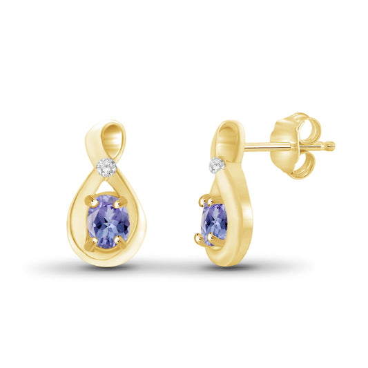 0.48 ct. T.G.W. Tanzanite Earrings with Diamond Accents in 14K Gold over Silver