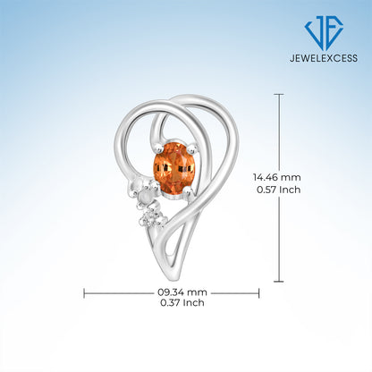 1/2 ct. T.G.W. Mandarin Garnet Stud Earrings with Diamond Accent in Sterling Silver