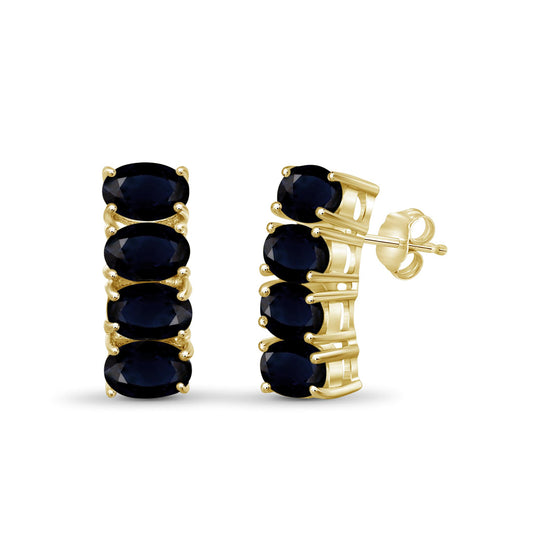 5.35 ct. T.G.W. Sapphire Earrings in 14K Gold over Silver