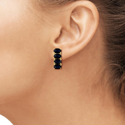 5.35 ct. T.G.W. Sapphire Earrings in 14K Gold over Silver