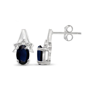1.34 CTW Sapphire & Accent White Diamonds Earrings in Sterling Silver