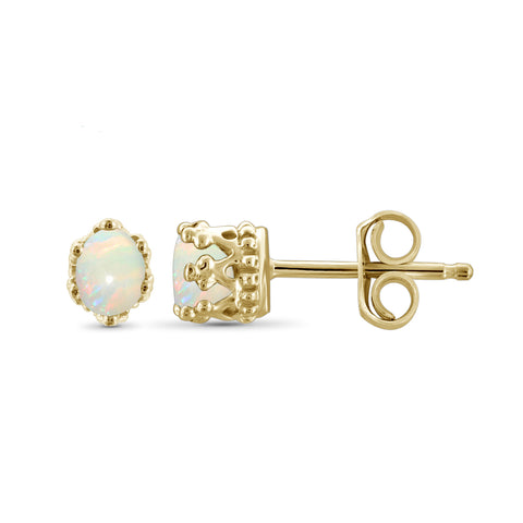 0.20 Carat T.G.W. Opal Gemstone Stud 14K Gold-Plated Earrings