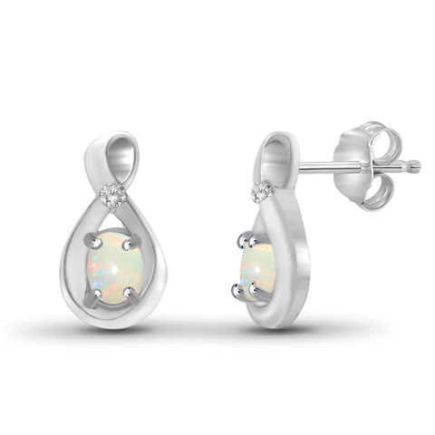 0.28 Carat T.G.W. Opal Gemstone and White Diamond Accent Sterling Silver Earrings