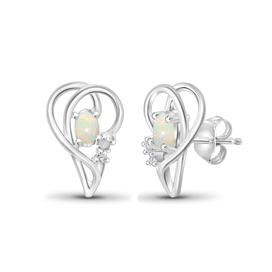 0.28 ct. T.G.W. Opal Earrings with Diamond Accent in Sterling Silver