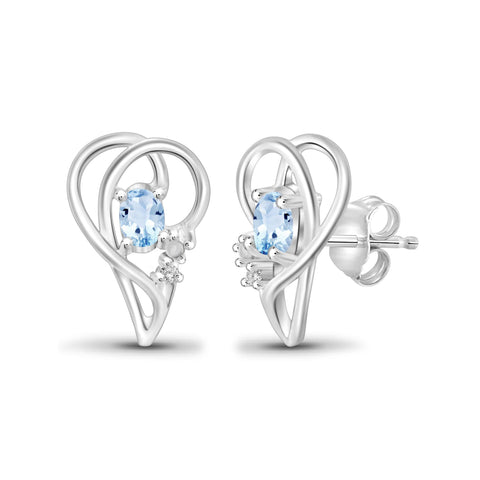 1/2 Carat T.G.W. Sky Blue Topaz And Accent White Diamond Sterling Silver Earrings