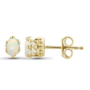 0.28 Carat T.G.W. Opal Gemstone 14K Gold-Plated Earrings