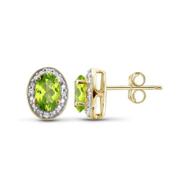 1.00 Carat T.G.W. Peridot And White Diamond Accent 14K Gold-Plated Stud Earrings