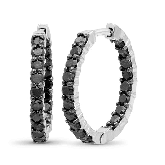 3 ct. T.W. Black Diamond Hoop Earrings in Sterling Silver