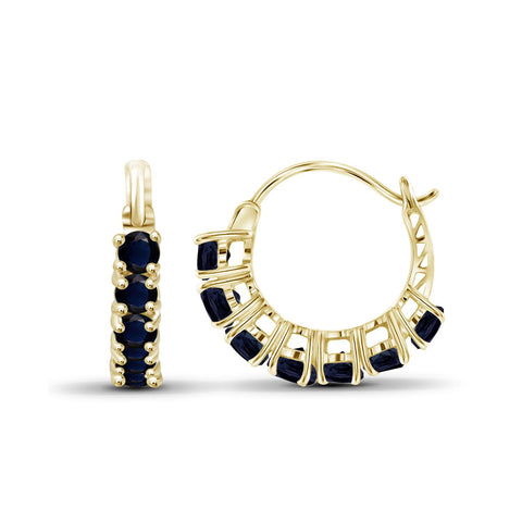 2.00 Carat T.G.W. Sapphire 14K Gold-Plated Hoop Earrings