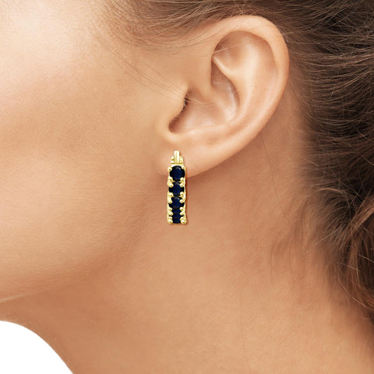 2 ct. T.G.W. Sapphire Hoop Earrings in 14K Gold over Silver