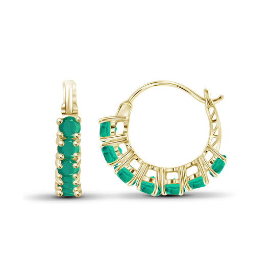 1 3/4 ct. T.G.W. Emerald Hoop Earrings in 14K Gold over Silver