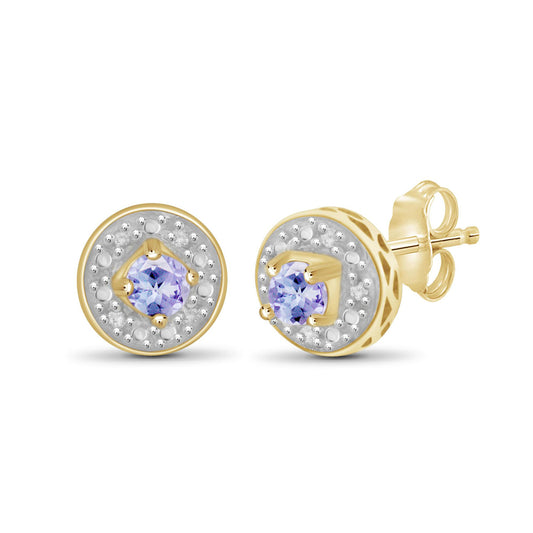 1/5 ct. T.G.W. Tanzanite Stud Earrings with Diamond Accent in 14K Gold over Silver