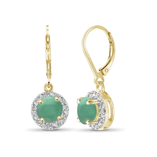 1 ct. T.G.W. Emerald Halo Earrings with Diamond Accent in 14K Gold over Silver